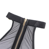 Black Sexy Egypt Halter Neck Zipper PU Leather Mesh Bodysuit