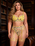 Sexy Egypt Mesh Embroidery Floral Lace Bra Set with Garter Leg Rings