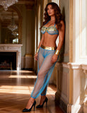 Blue India Style Sexy Bralette Lingerie Egypt Set With Golden Paillette