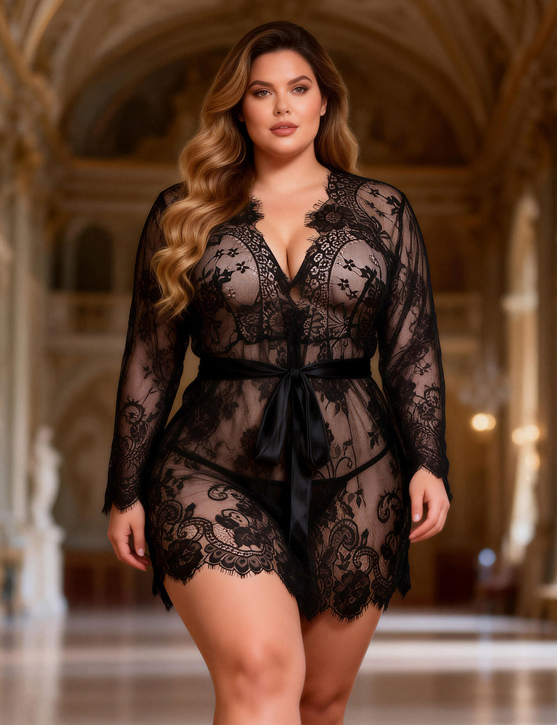 Eyelash Lace Sleepwear Gown With Thong Lingerie Egypt