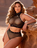 Two Piece Fishnet Rhinestone See Through Bikini Egypt Top and Shorts Set