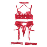 White Sexy Halter Neck Embroidery Floral Lace Lingerie Egypt Set With Garters