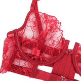 White Sexy Halter Neck Embroidery Floral Lace Lingerie Egypt Set With Garters