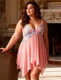 New Pink Flower Decoration Loose Comfortable Open Front Babydoll