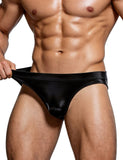 Black Sexy Faux Snakeskin Leathe Lace Men Underwear Thong