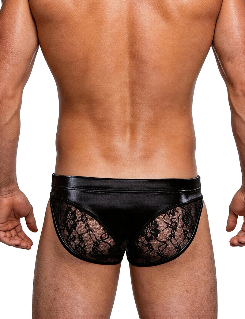 Black Sexy Faux Snakeskin Leathe Lace Men Underwear Thong