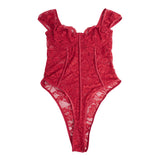 Lace Square-neck Short-sleeve Open-crotch Jumpsuit Egypt