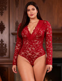 Lace V-neck Long Sleeves Crotchless Bodysuit Egypt