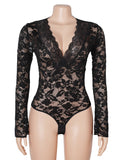 Lace V-neck Long Sleeves Crotchless Bodysuit Egypt