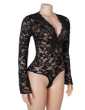 Lace V-neck Long Sleeves Crotchless Bodysuit Egypt