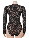 Lace V-neck Long Sleeves Crotchless Bodysuit Egypt