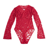 Lace V-neck Long Sleeves Crotchless Bodysuit Egypt