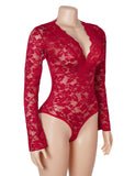 Lace V-neck Long Sleeves Crotchless Bodysuit Egypt