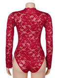 Lace V-neck Long Sleeves Crotchless Bodysuit Egypt