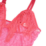 Sexy Lace Tassel Halter Neck Cutout Bodysuit