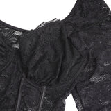 Sexy Lace Deep V Neck Long Sleeves Open Crotch Bodysuit