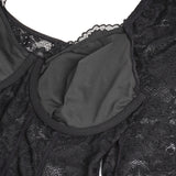 Sexy Lace Deep V Neck Long Sleeves Open Crotch Bodysuit