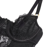 Red Lace Mesh Halter Neck U Shape Backless Ruffled Crotchless Bodysuit