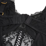 Red Lace Mesh Halter Neck U Shape Backless Ruffled Crotchless Bodysuit