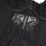 Red Lace Mesh Halter Neck U Shape Backless Ruffled Crotchless Bodysuit