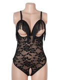 Sexy Lace Tassel Halter Neck Cutout Bodysuit