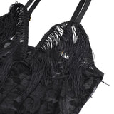 Sexy Lace Tassel Halter Neck Cutout Bodysuit