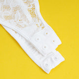 Sexy Lace Deep V Neck Long Sleeves Open Crotch Bodysuit