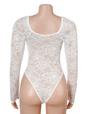 Sexy Lace Deep V Neck Long Sleeves Open Crotch Bodysuit