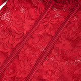 Sexy Lace Deep V Neck Long Sleeves Open Crotch Bodysuit