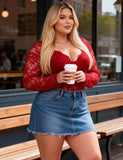 Sexy Lace Deep V Neck Long Sleeves Open Crotch Bodysuit