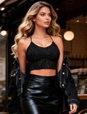 Black Sexy Slim Fit Rhinestone Seamless Backless Short Camisole