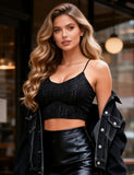 Black Sexy Slim Fit Rhinestone Seamless Backless Short Camisole