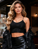 Black Sexy Slim Fit Rhinestone Seamless Backless Short Camisole