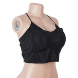 Black Sexy Slim Fit Rhinestone Seamless Backless Short Camisole