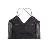 Black Sexy Slim Fit Rhinestone Seamless Backless Short Camisole