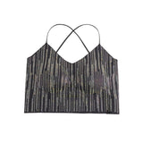 Black Sexy Slim Fit Rhinestone Seamless Backless Short Camisole