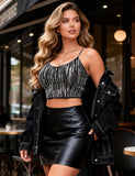 Black Sexy Slim Fit Rhinestone Seamless Backless Short Camisole