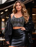 Black Sexy Slim Fit Rhinestone Seamless Backless Short Camisole