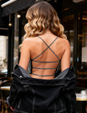 Black Sexy Slim Fit Rhinestone Seamless Backless Short Camisole
