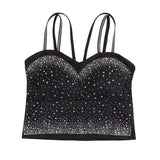 Black Sexy Rhinestone Double Straps Short Camisole