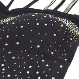 Black Sexy Rhinestone Double Straps Short Camisole