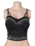 Black Sexy Rhinestone Double Straps Short Camisole