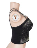 Black Sexy Rhinestone Double Straps Short Camisole
