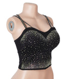 Black Sexy Rhinestone Double Straps Short Camisole