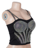 Black Sexy Rhinestone Double Straps Short Camisole