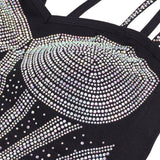 Black Sexy Rhinestone Double Straps Short Camisole