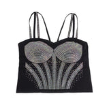 Black Sexy Rhinestone Double Straps Short Camisole