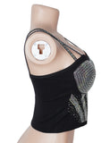 Black Sexy Rhinestone Double Straps Short Camisole