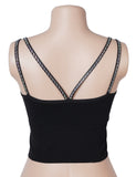 Black Sexy Rhinestone Double Straps Short Camisole