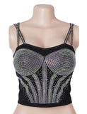 Black Sexy Rhinestone Double Straps Short Camisole